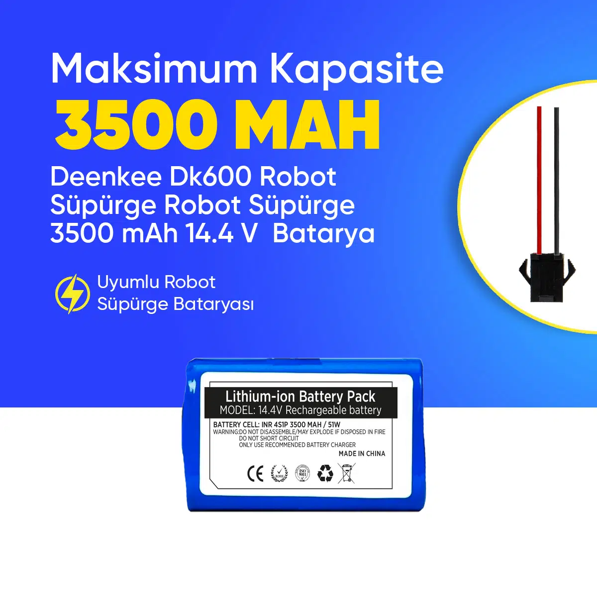 Dk600 Robot Süpürge Robot Süpürge 3500 mAh 14.4 V Batarya – Orjinal Uyumlu Uzun Ömürlü, Yüksek Performans Pil
