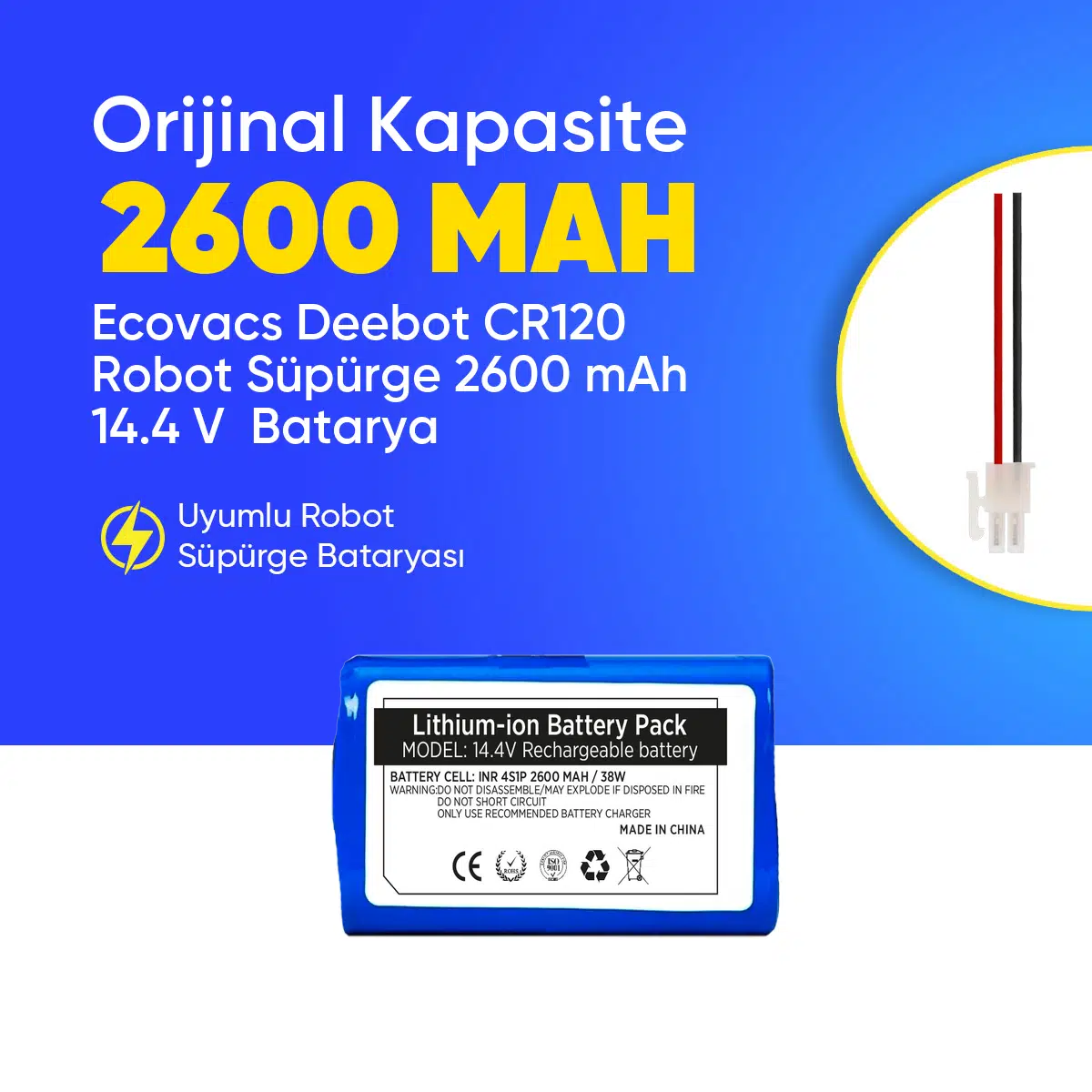 Ecovacs Deebot CR120 Robot Süpürge 2600 mAh 14.4 V Batarya – Orjinal Uyumlu Uzun Ömürlü, Yüksek Performans Pil