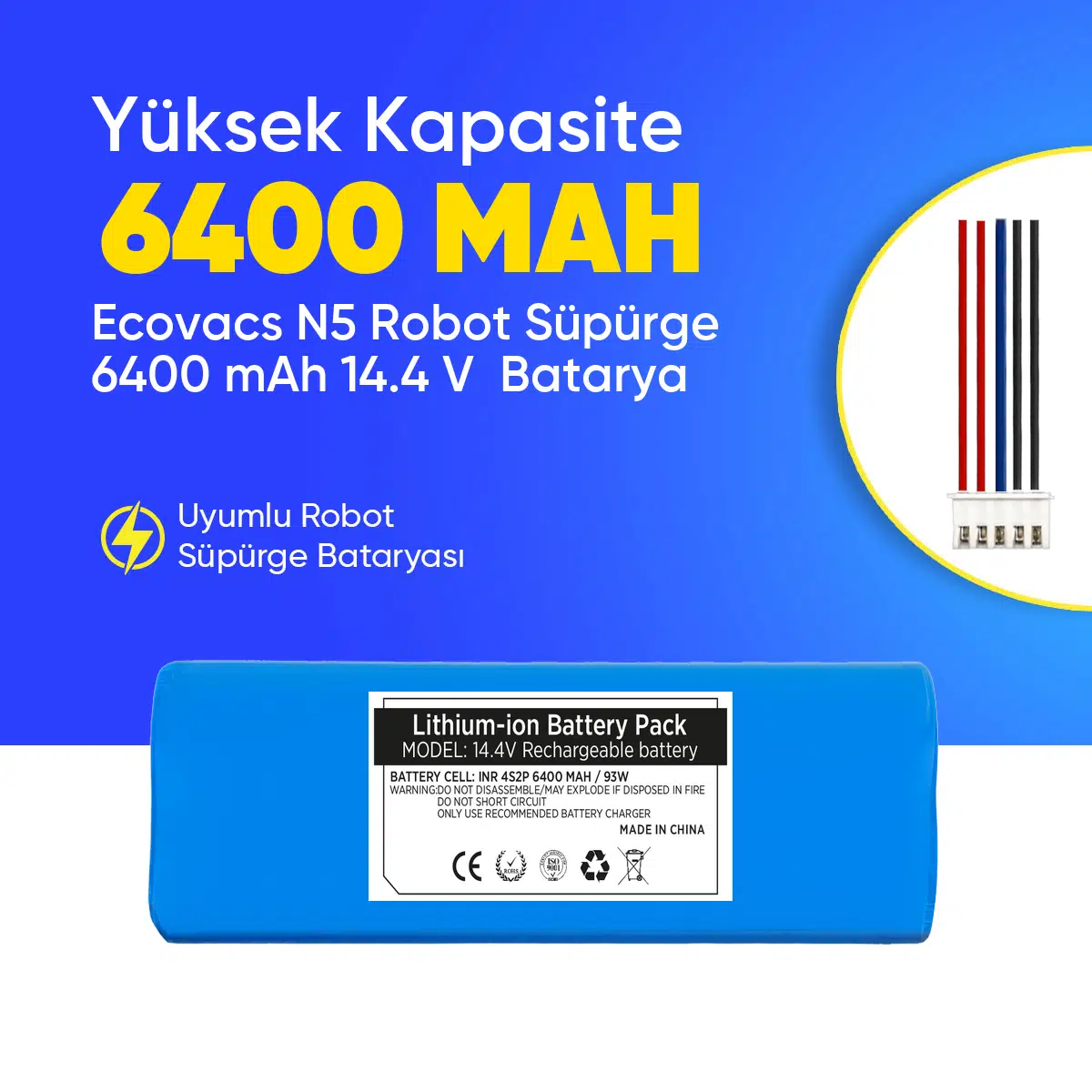 Ecovacs N5 Robot Süpürge 6400 mAh 14.4 V Batarya – Orjinal Uyumlu Uzun Ömürlü, Yüksek Performans Pil