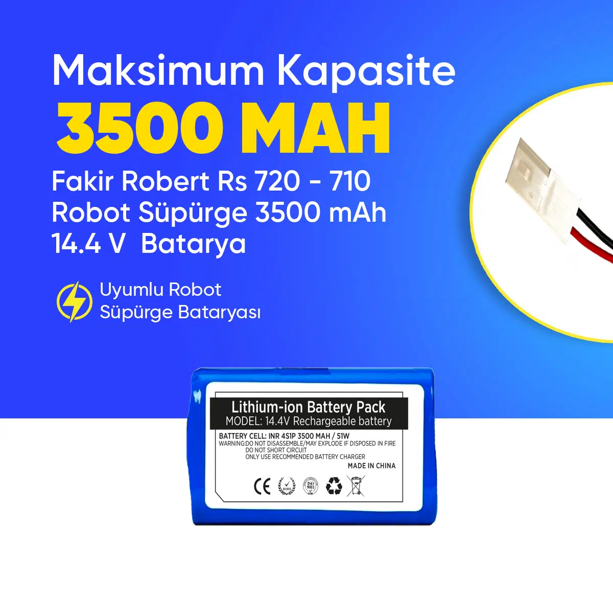 Fakir Robert Rs 720 - 710 Robot Süpürge 3500 mAh 14.4 V Batarya – Orjinal Uyumlu Uzun Ömürlü, Yüksek Performans Pil