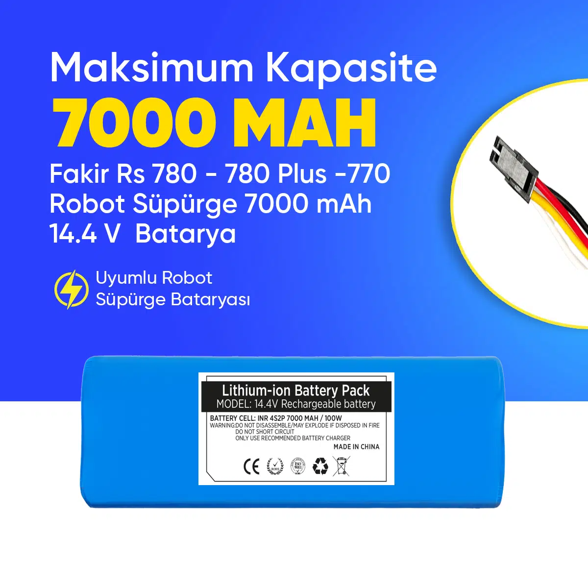 Fakir Rs 780 - 780 Plus -770 Robot Süpürge 7000 mAh 14.4 V Batarya – Orjinal Uyumlu Uzun Ömürlü, Yüksek Performans Pil