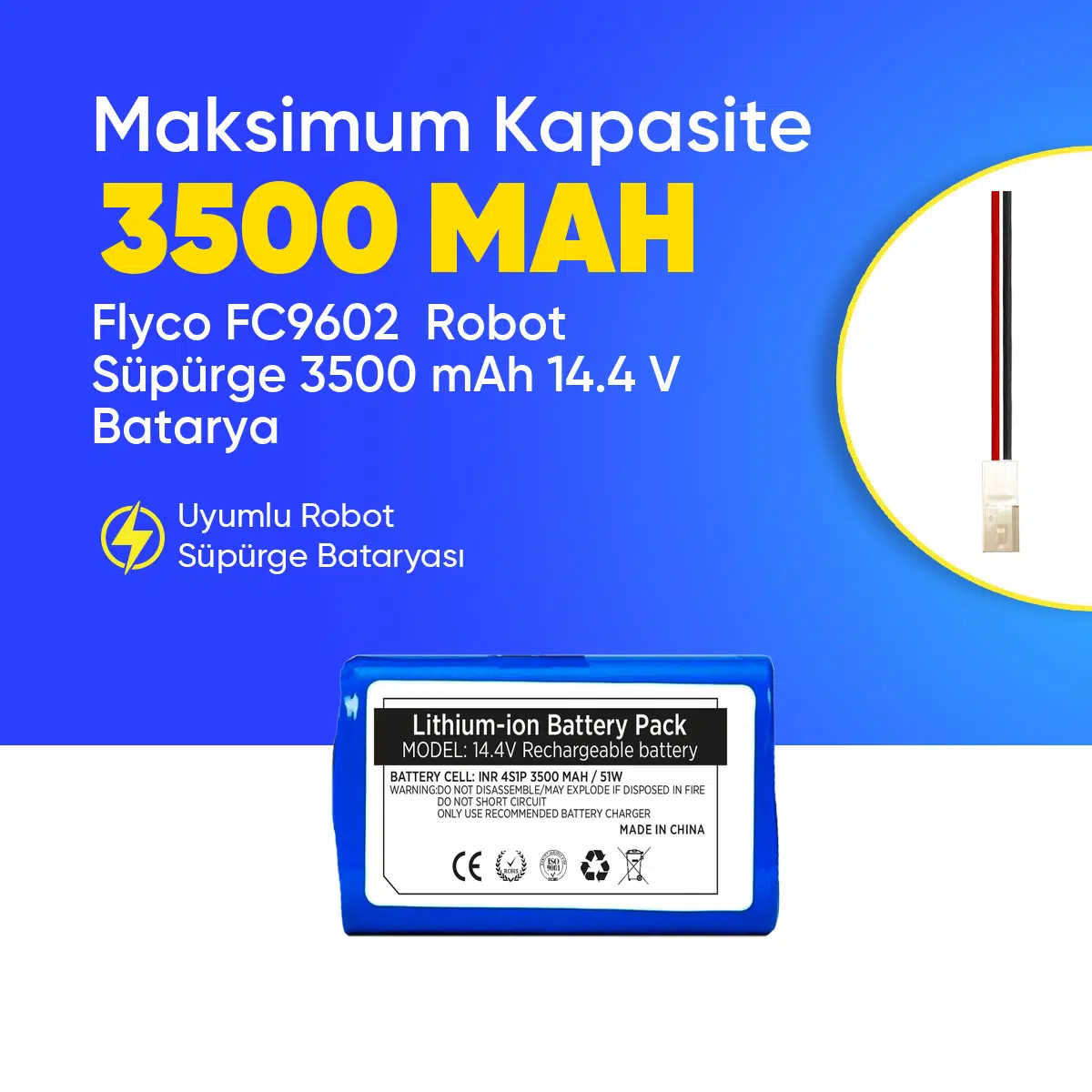 Flyco FC9602 Robot Süpürge 3500 mAh 14.4 V Batarya – Orjinal Uyumlu Uzun Ömürlü, Yüksek Performans Pil
