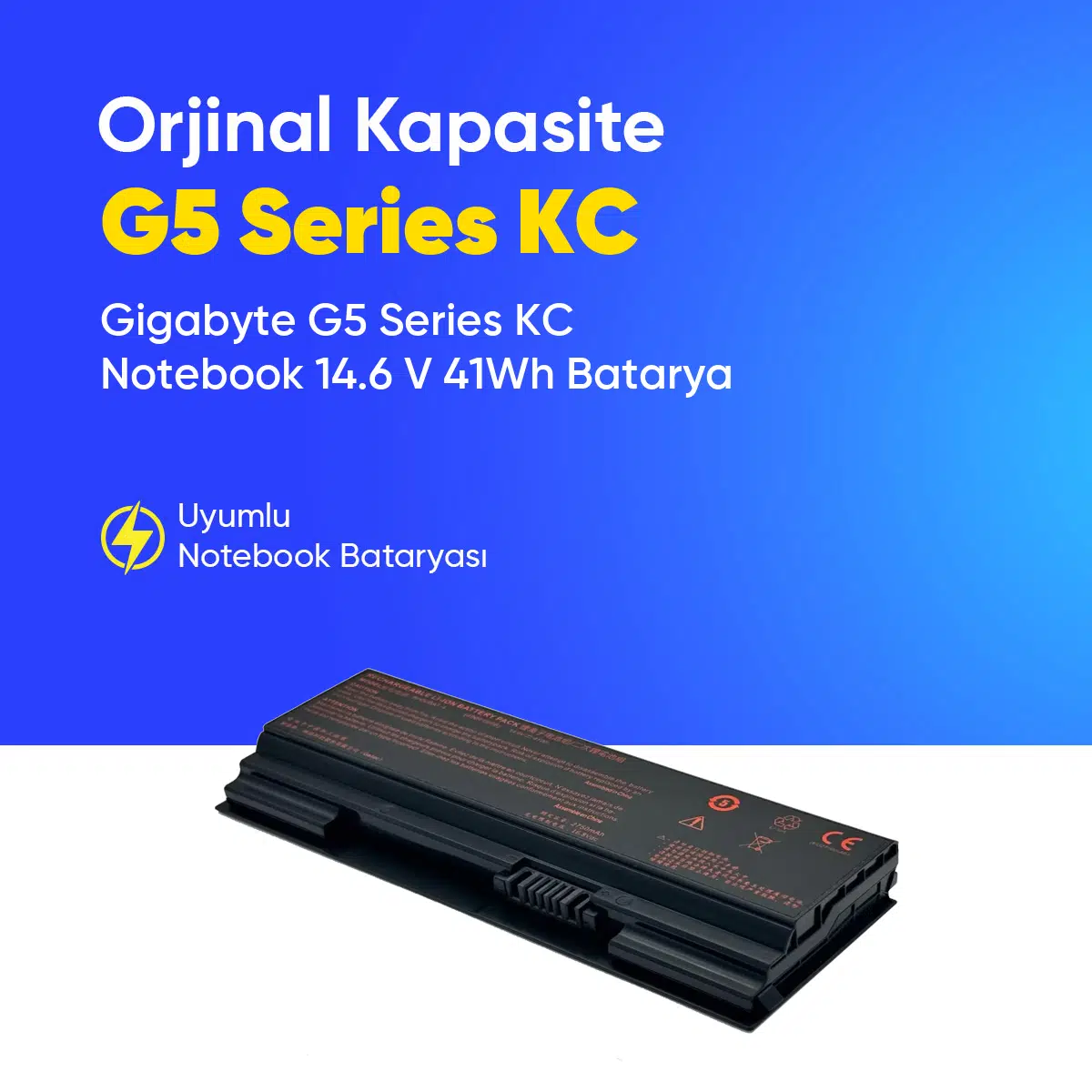 Gigabyte G5 Series KC Notebook 14.6 V 41Wh Batarya – Orjinal Uyumlu, Yüksek Performanslı