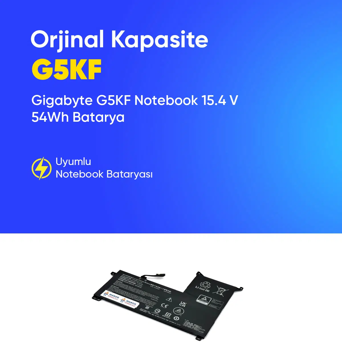 Gigabyte G5KF Notebook 15.4 V 54Wh Batarya – Orjinal Uyumlu, Yüksek Performanslı