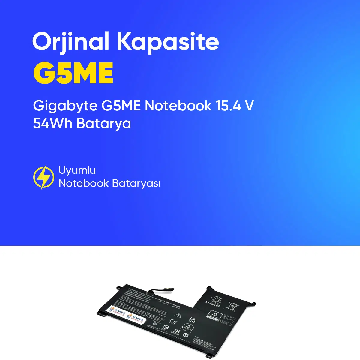 Gigabyte G5ME Notebook 15.4 V 54Wh Batarya – Orjinal Uyumlu, Yüksek Performanslı