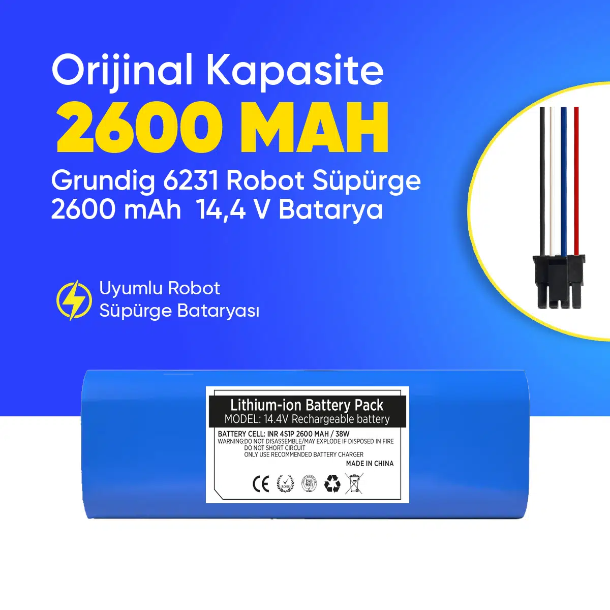 Grundig 6231 Robot Süpürge 2600 mAh 14,4 V Batarya – Orjinal Uyumlu Uzun Ömürlü, Yüksek Performans Pil