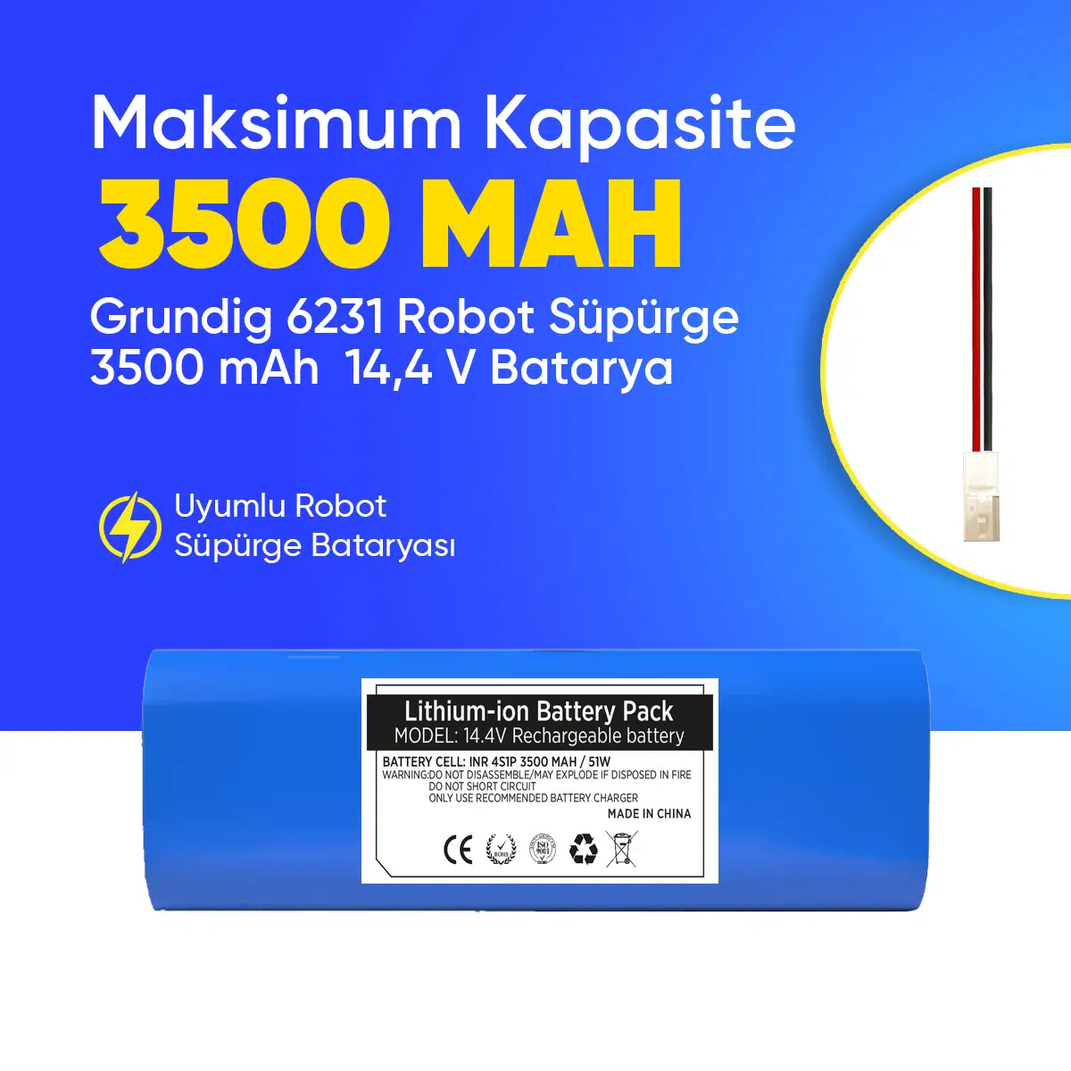 Grundig 6231 Robot Süpürge 3500 mAh 14,4 V Batarya – Orjinal Uyumlu Uzun Ömürlü, Yüksek Performans Pil