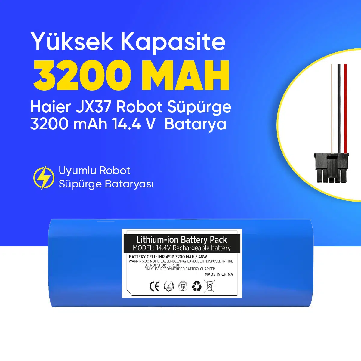 Haier JX37 Robot Süpürge 3200 mAh 14.4 V Batarya – Orjinal Uyumlu Uzun Ömürlü, Yüksek Performans Pil