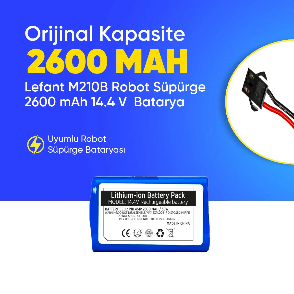 Lefant M210B Robot Süpürge 2600 mAh 14.4 V Batarya – Orjinal Uyumlu Uzun Ömürlü, Yüksek Performans Pil
