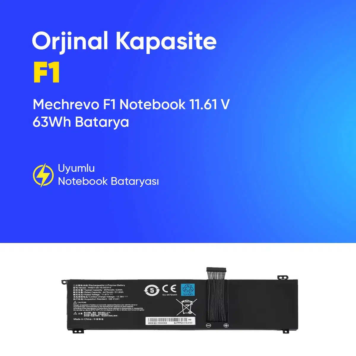 Mechrevo F1 Notebook 11.61 V 63Wh Batarya – Orjinal Uyumlu, Yüksek Performanslı