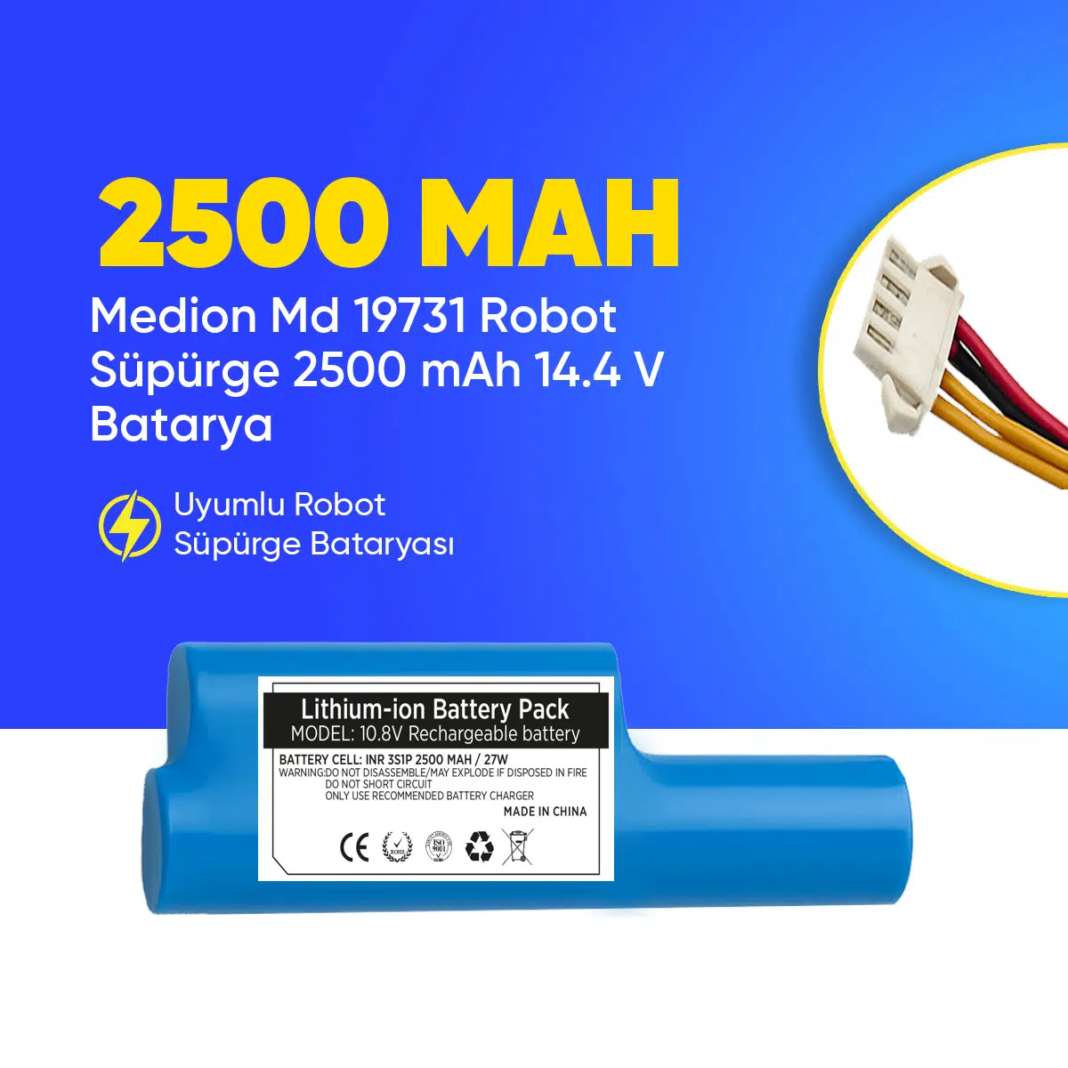 Medion Md 19731 Robot Süpürge 2500 mAh 14.4 V Batarya – Orjinal Uyumlu Uzun Ömürlü, Yüksek Performans Pil