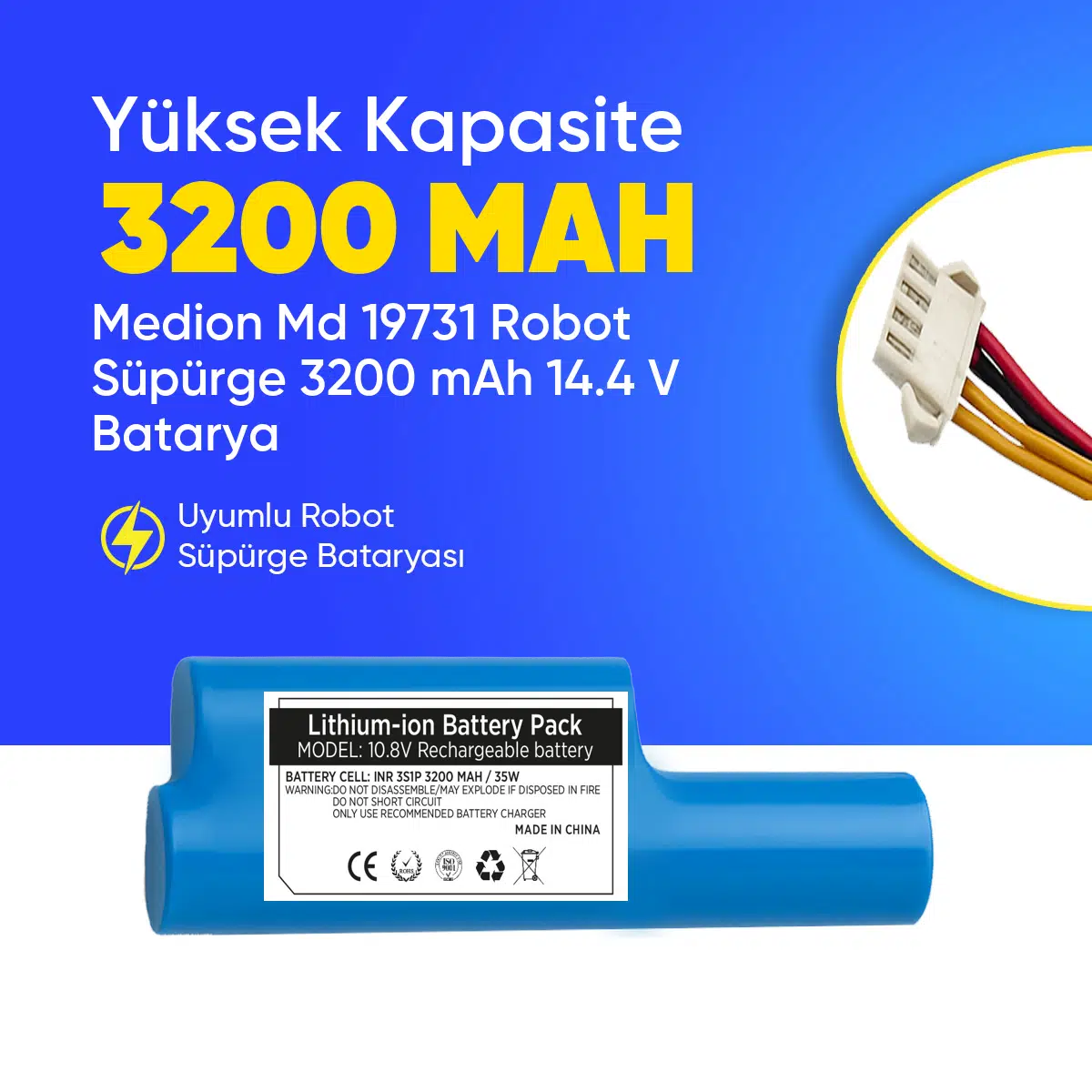 Medion Md 19731 Robot Süpürge 3200 mAh 14.4 V Batarya – Orjinal Uyumlu Uzun Ömürlü, Yüksek Performans Pil