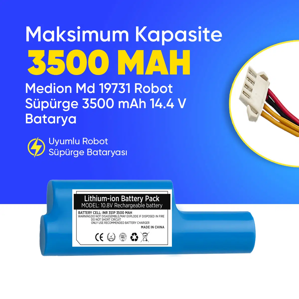 Medion Md 19731 Robot Süpürge 3500 mAh 14.4 V Batarya – Orjinal Uyumlu Uzun Ömürlü, Yüksek Performans Pil