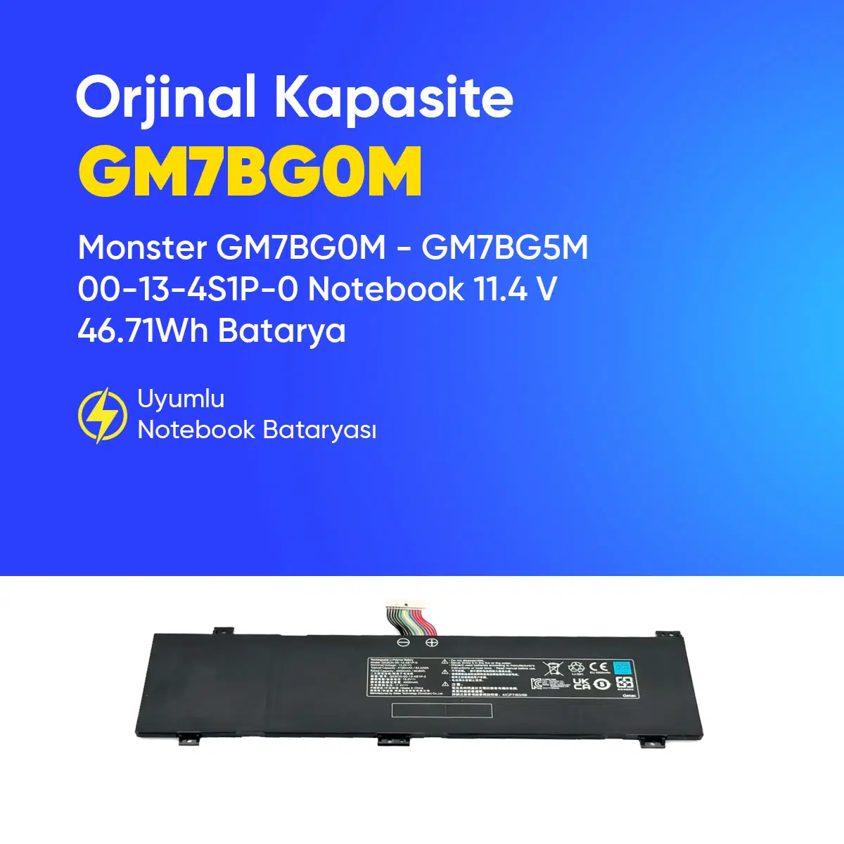 Monster GM7BG0M - GM7BG5M 00-13-4S1P-0 Notebook 11.4 V 46.71Wh Batarya – Orjinal Uyumlu, Yüksek Performanslı