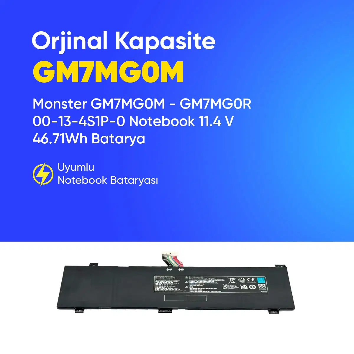 Monster GM7MG0M - GM7MG0R 00-13-4S1P-0 Notebook 11.4 V 46.71Wh Batarya – Orjinal Uyumlu, Yüksek Performanslı