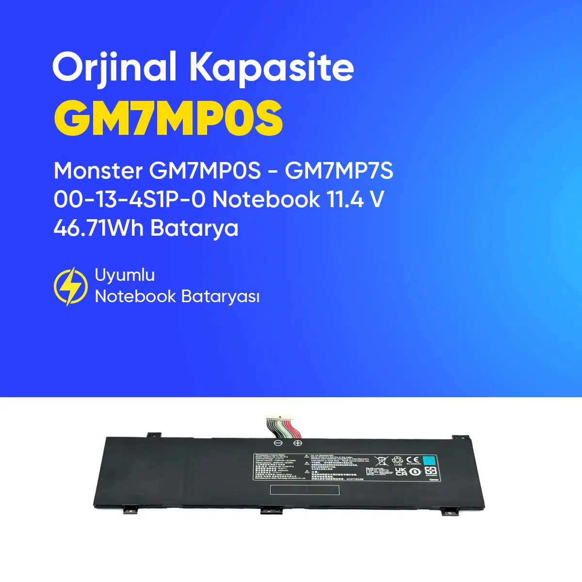 Monster GM7MP0S - GM7MP7S 00-13-4S1P-0 Notebook 11.4 V 46.71Wh Batarya – Orjinal Uyumlu, Yüksek Performanslı