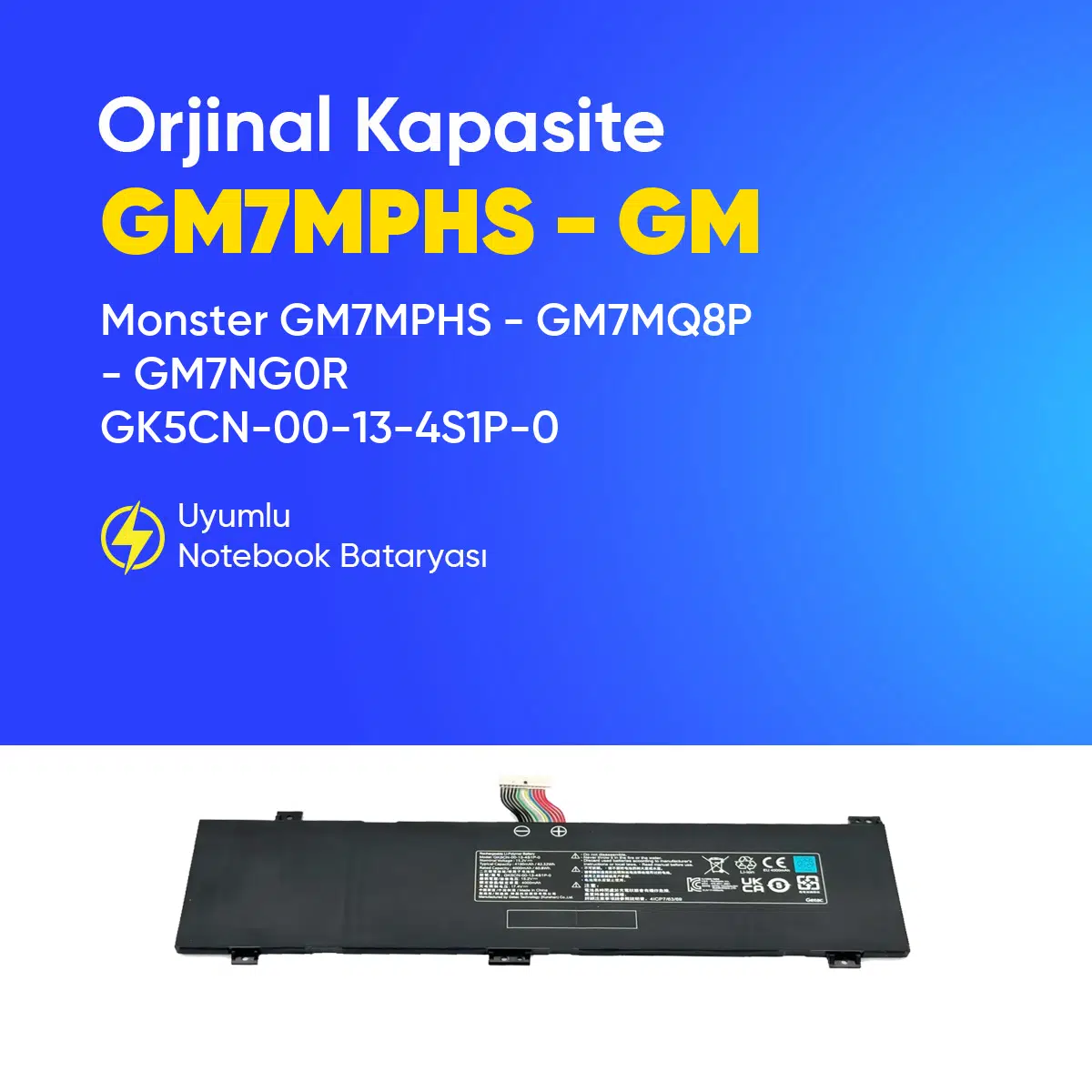Monster GM7MPHS - GM7MQ8P - GM7NG0R GK5CN-00-13-4S1P-0 Notebook 11.4 V 46.71Wh Batarya – Orjinal Uyumlu, Yüksek Performanslı