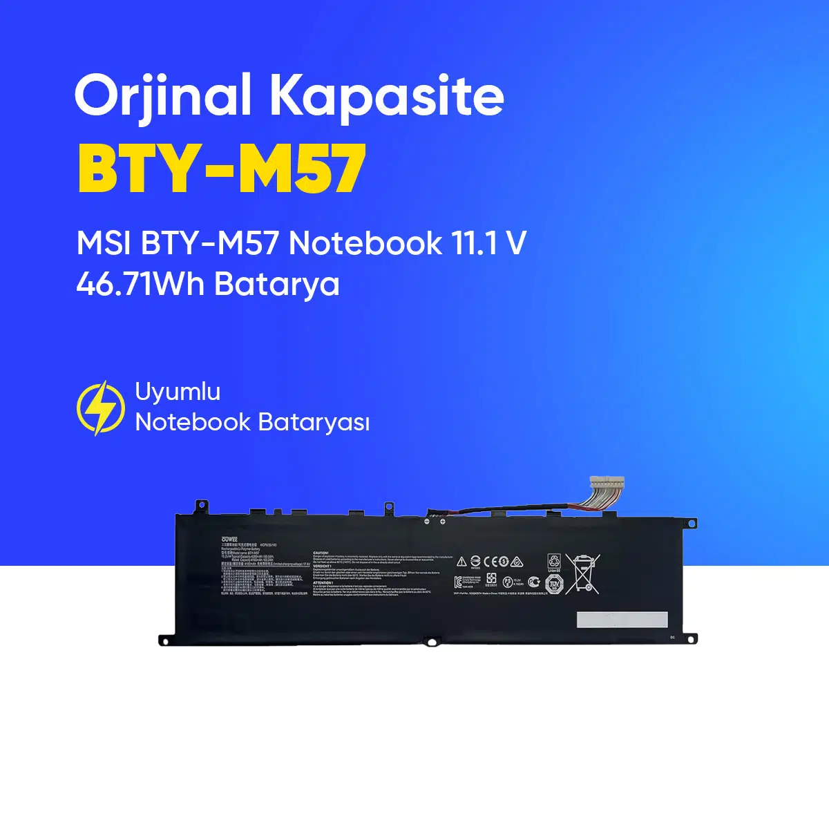 MSI BTY-M57 Notebook 11.1 V 46.71Wh Batarya – Orjinal Uyumlu, Yüksek Performanslı