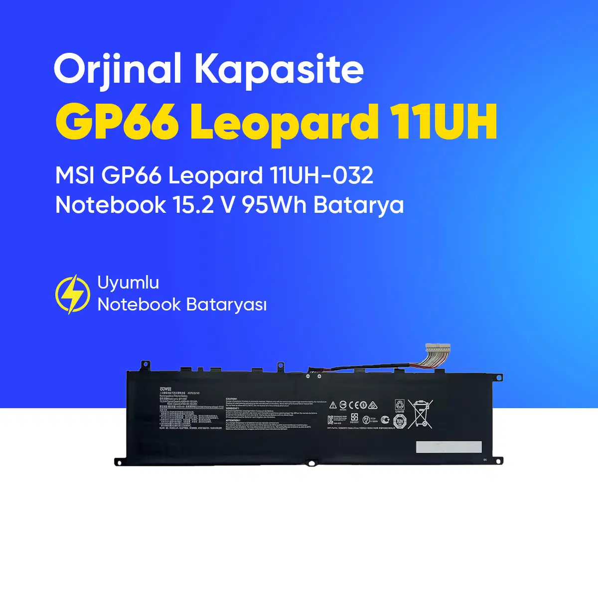 MSI GP66 Leopard 11UH-032 Notebook 15.2 V 95Wh Batarya – Orjinal Uyumlu, Yüksek Performanslı