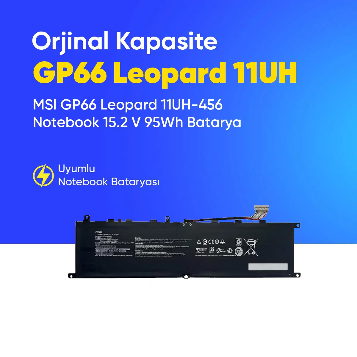 MSI GP66 Leopard 11UH-456 Notebook 15.2 V 95Wh Batarya – Orjinal Uyumlu, Yüksek Performanslı