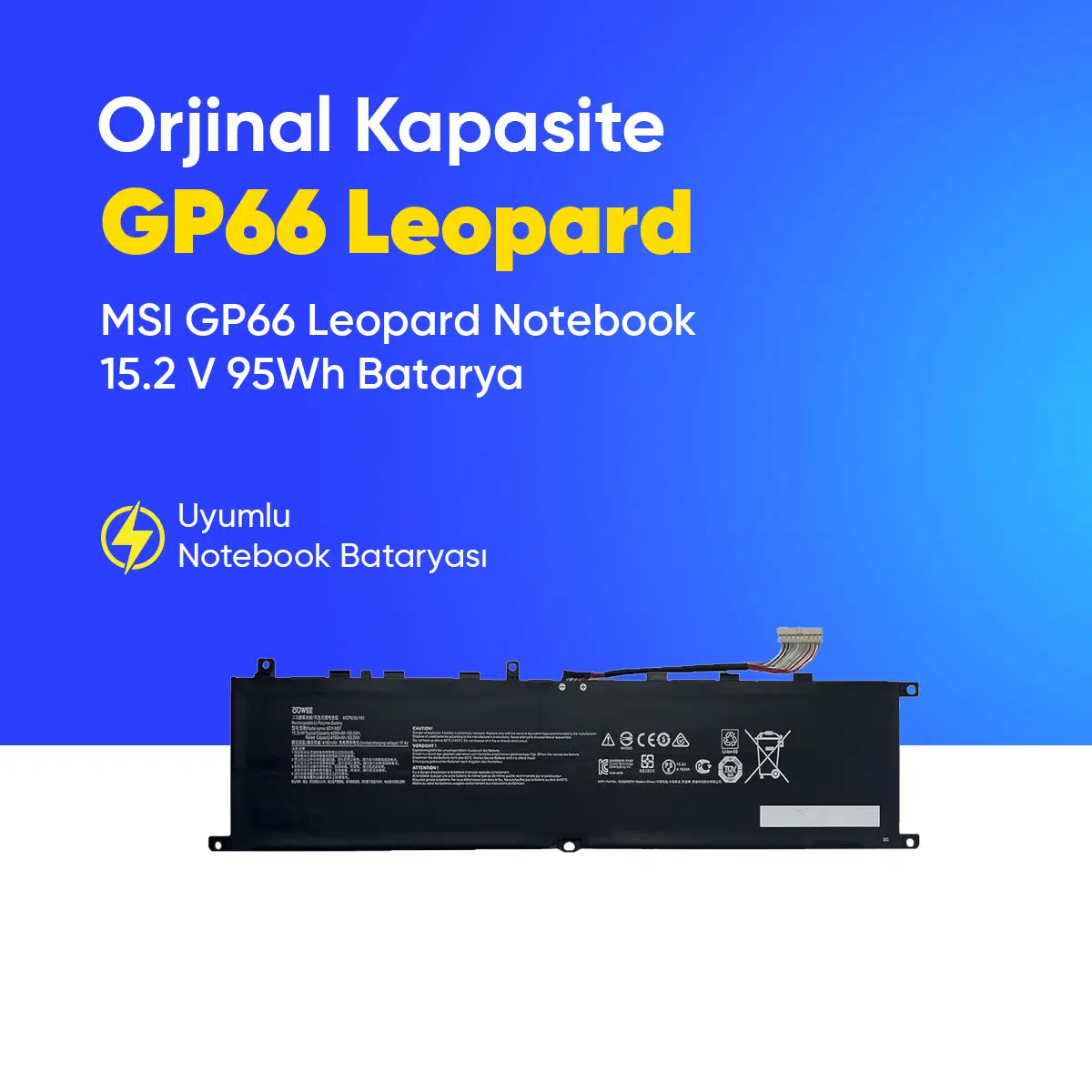 MSI GP66 Leopard Notebook 15.2 V 95Wh Batarya – Orjinal Uyumlu, Yüksek Performanslı