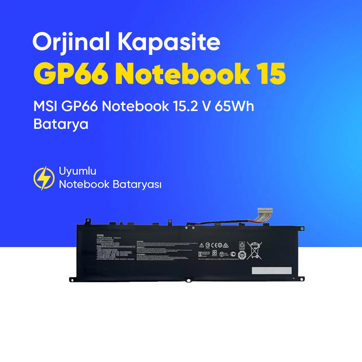 MSI GP66 Notebook 15.2 V 65Wh Batarya – Orjinal Uyumlu, Yüksek Performanslı