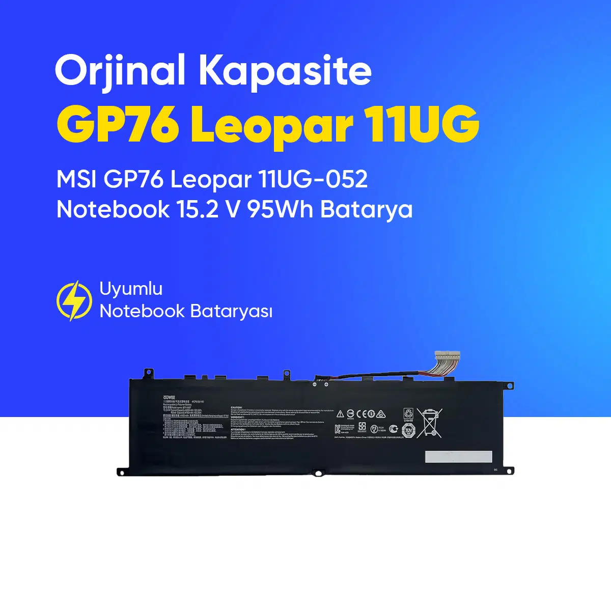 MSI GP76 Leopar 11UG-052 Notebook 15.2 V 95Wh Batarya – Orjinal Uyumlu, Yüksek Performanslı