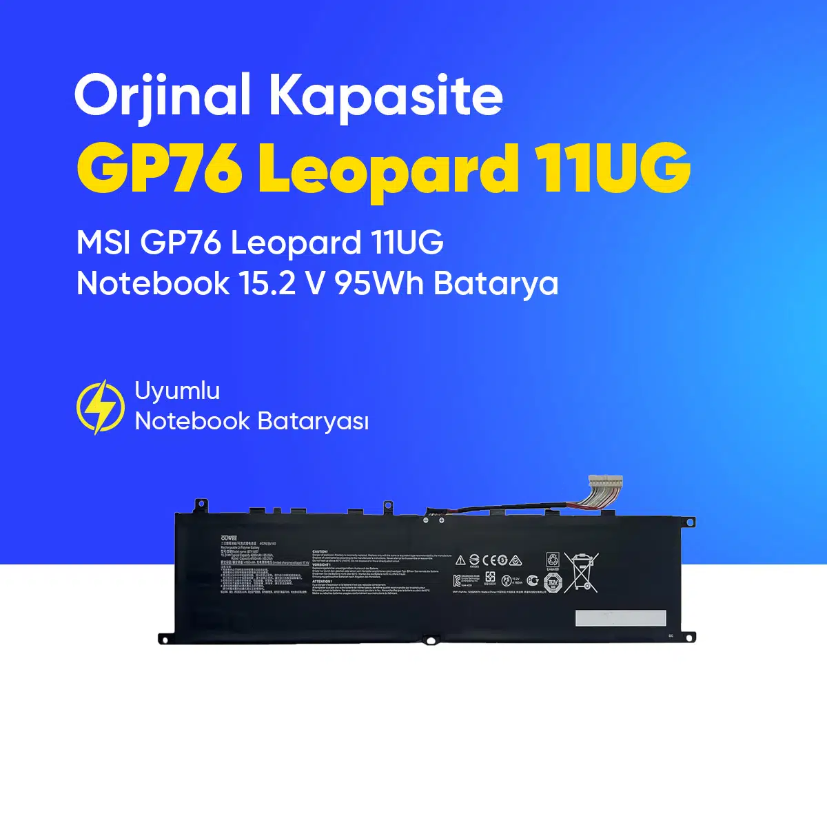 MSI GP76 Leopard 11UG Notebook 15.2 V 95Wh Batarya – Orjinal Uyumlu, Yüksek Performanslı