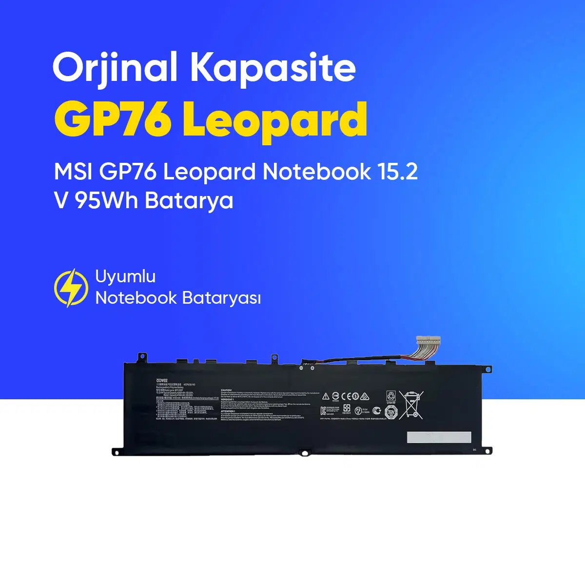 MSI GP76 Leopard Notebook 15.2 V 95Wh Batarya – Orjinal Uyumlu, Yüksek Performanslı