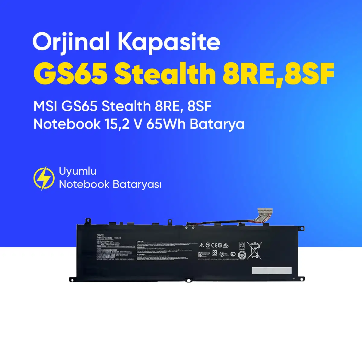 MSI GS65 Stealth 8RE, 8SF Notebook 15,2 V 65Wh Batarya – Orjinal Uyumlu, Yüksek Performanslı