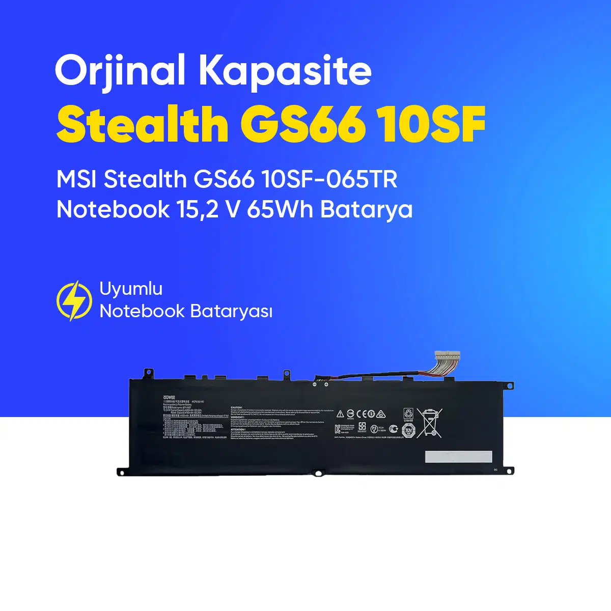 MSI Stealth GS66 10SF-065TR Notebook 15,2 V 65Wh Batarya – Orjinal Uyumlu, Yüksek Performanslı