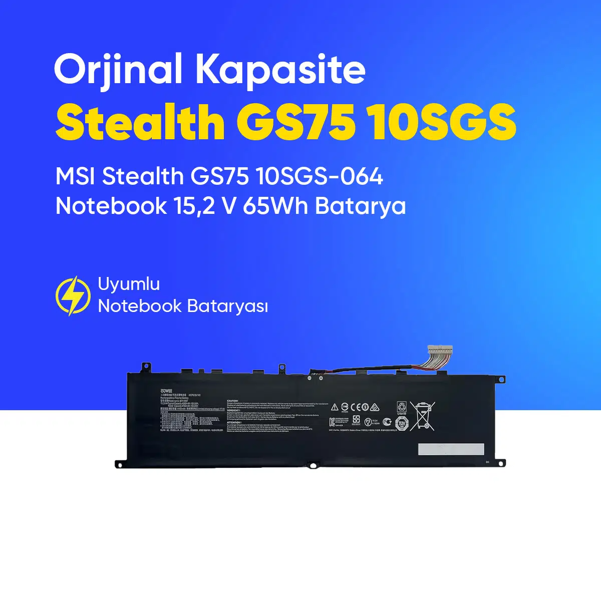 MSI Stealth GS75 10SGS-064 Notebook 15,2 V 65Wh Batarya – Orjinal Uyumlu, Yüksek Performanslı