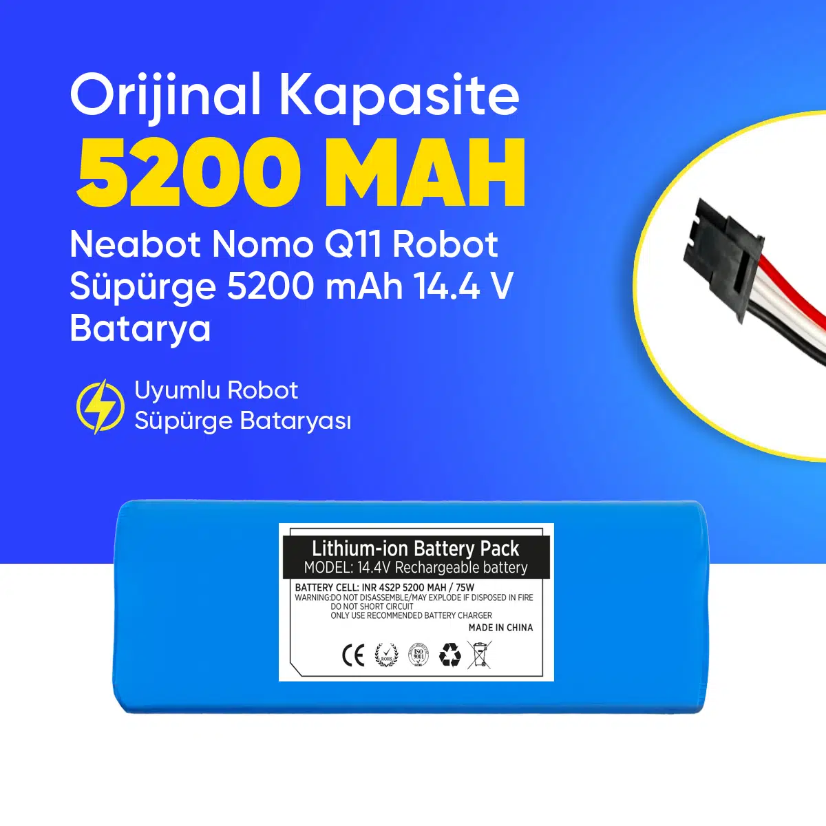 Neabot Nomo Q11 Robot Süpürge 5200 mAh 14.4 V Batarya – Orjinal Uyumlu Uzun Ömürlü, Yüksek Performans Pil