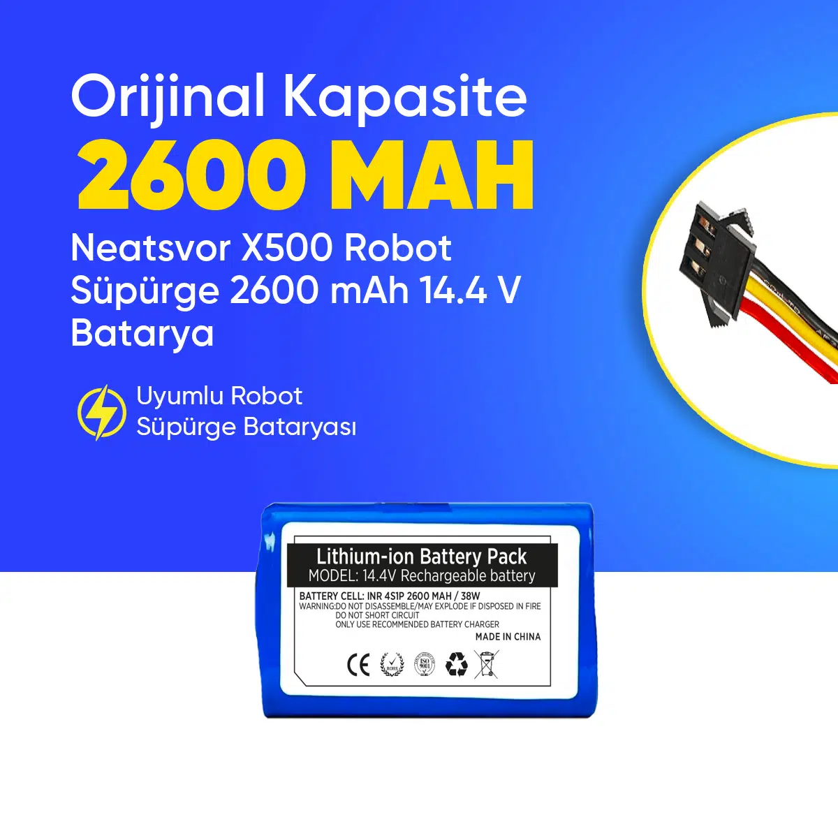 Neatsvor X500 Robot Süpürge 2600 mAh 14.4 V Batarya – Orjinal Uyumlu Uzun Ömürlü, Yüksek Performans Pil