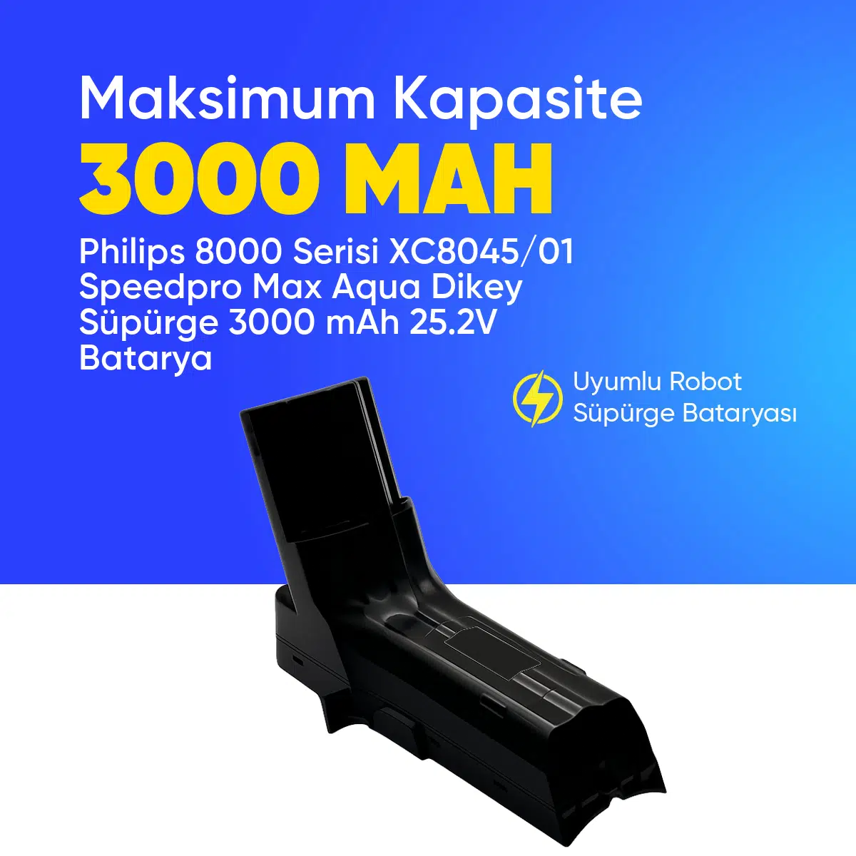 Philips 8000 Serisi XC8045/01 Speedpro Max Aqua Dikey Süpürge 3000 mAh 25.2 V Batarya – Orjinal Uyumlu Uzun Ömürlü, Yüksek Performans Pil