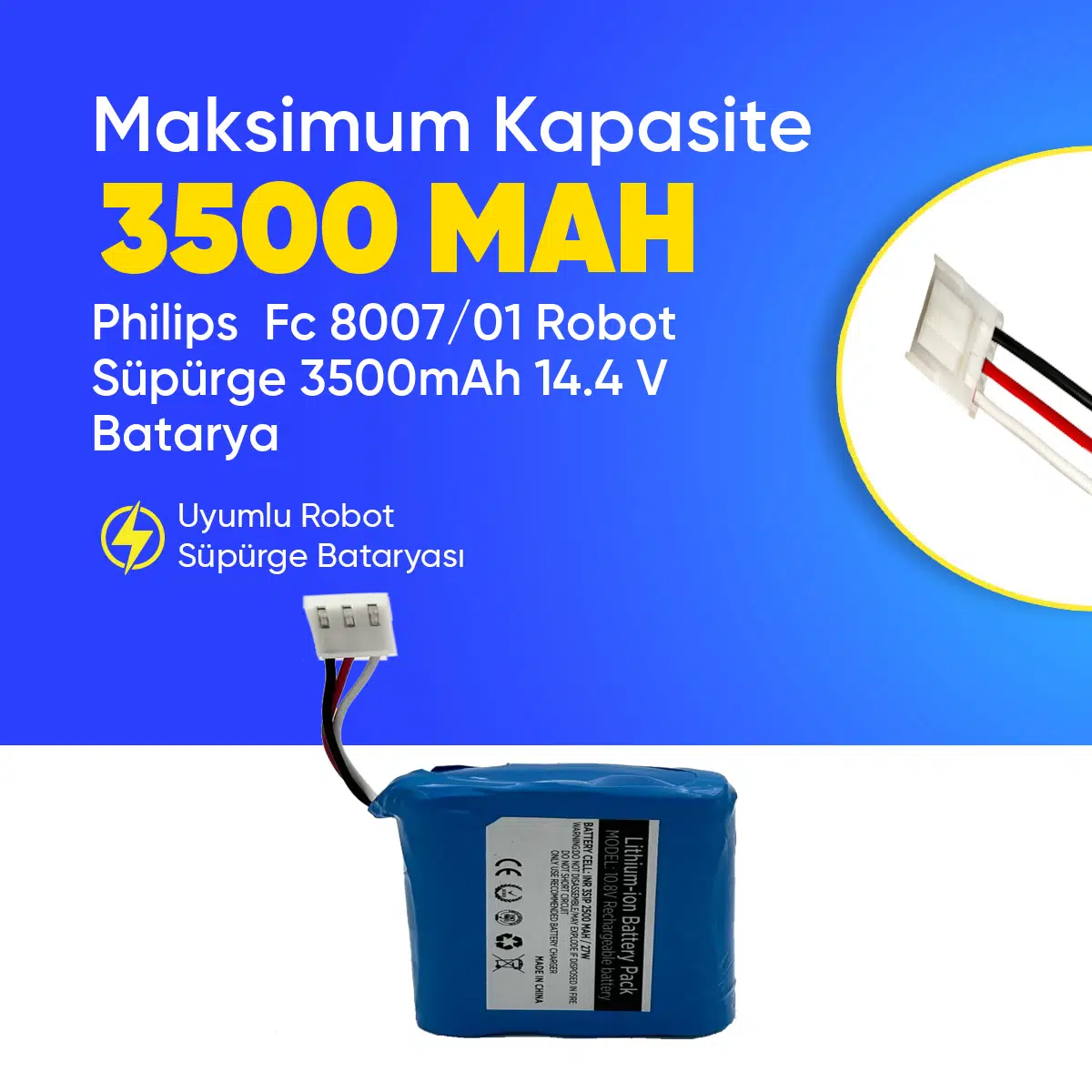 Philips Fc 8007/01 Robot Süpürge 3500mAh 14.4 V Batarya – Orjinal Uyumlu Uzun Ömürlü, Yüksek Performans Pil