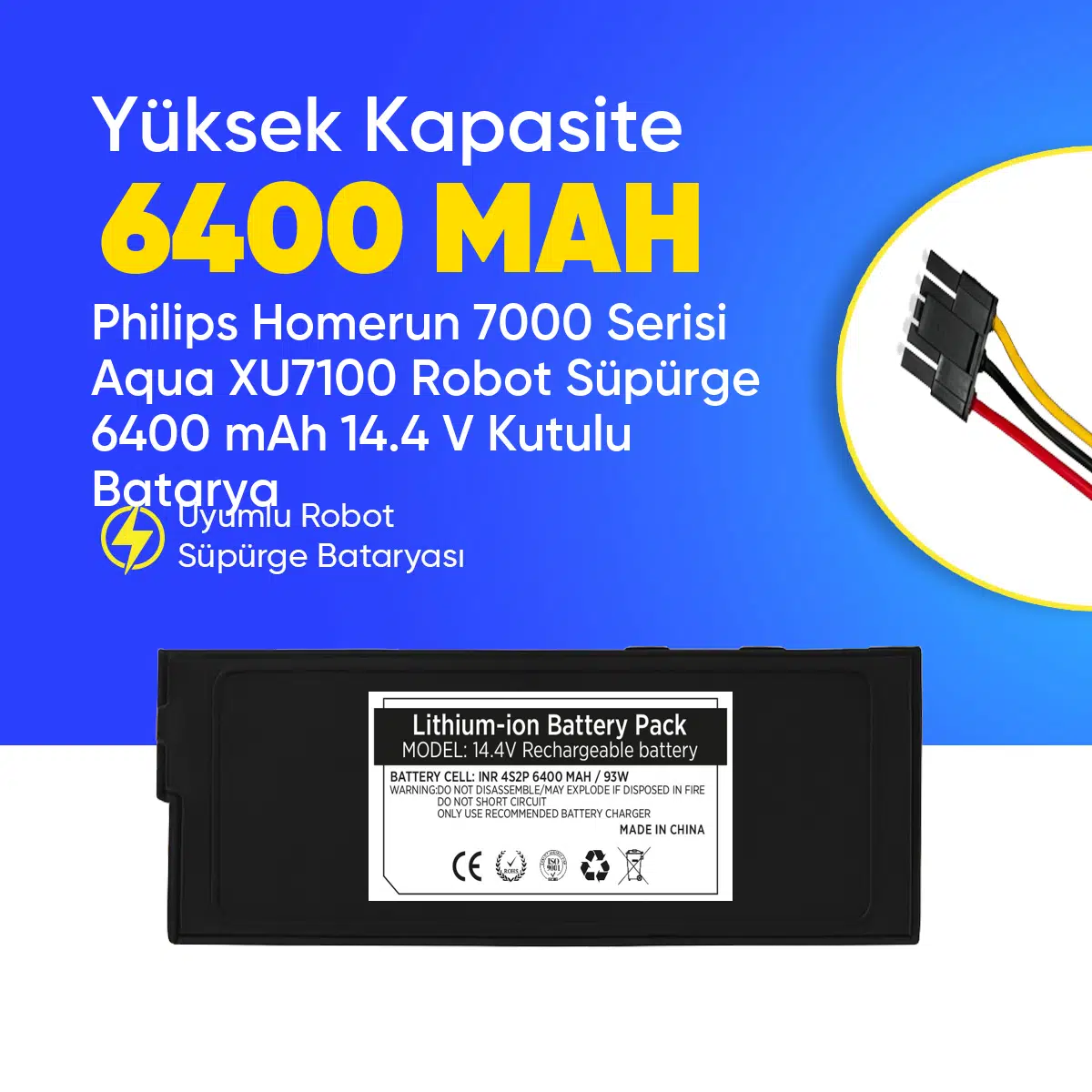 Philips Homerun 7000 Serisi Aqua XU7100 Robot Süpürge 6400 mAh 14.4 V Kutulu Batarya – Orjinal Uyumlu Uzun Ömürlü, Yüksek Performans Pil
