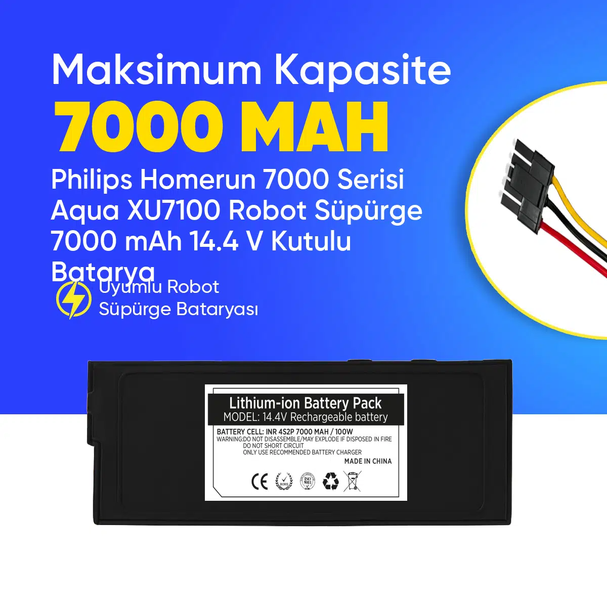 Philips Homerun 7000 Serisi Aqua XU7100 Robot Süpürge 7000 mAh 14.4 V Kutulu Batarya – Orjinal Uyumlu Uzun Ömürlü, Yüksek Performans Pil