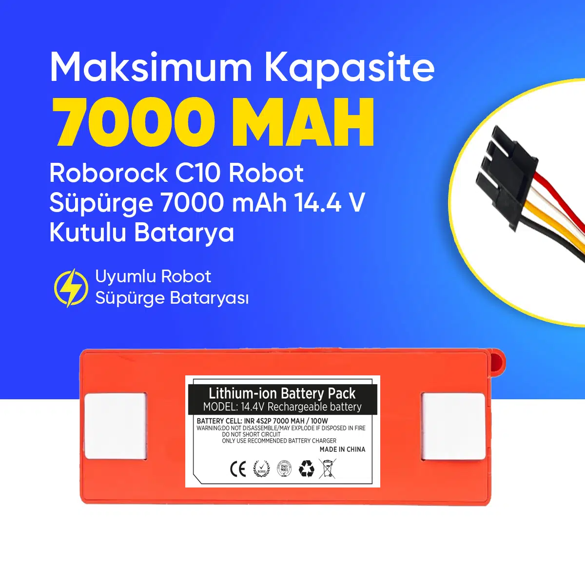 Roborock C10 Robot Süpürge 7000 mAh 14.4 V Kutulu Batarya – Orjinal Uyumlu Uzun Ömürlü, Yüksek Performans Pil