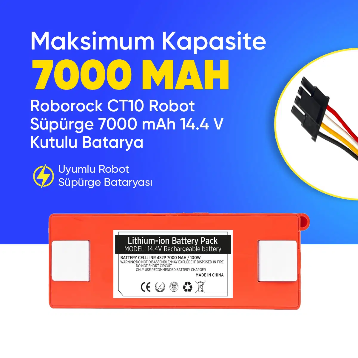 Roborock CT10 Robot Süpürge 7000 mAh 14.4 V Kutulu Batarya – Orjinal Uyumlu Uzun Ömürlü, Yüksek Performans Pil