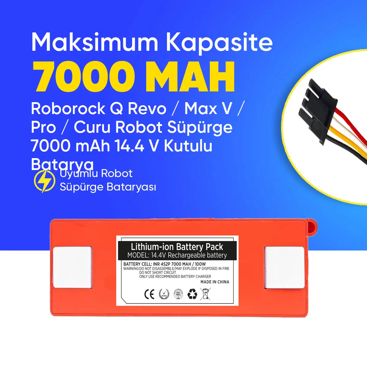 Roborock Q Revo / Max V / Pro / Curu Robot Süpürge 7000 mAh 14.4 V Kutulu Batarya – Orjinal Uyumlu Uzun Ömürlü, Yüksek Performans Pil