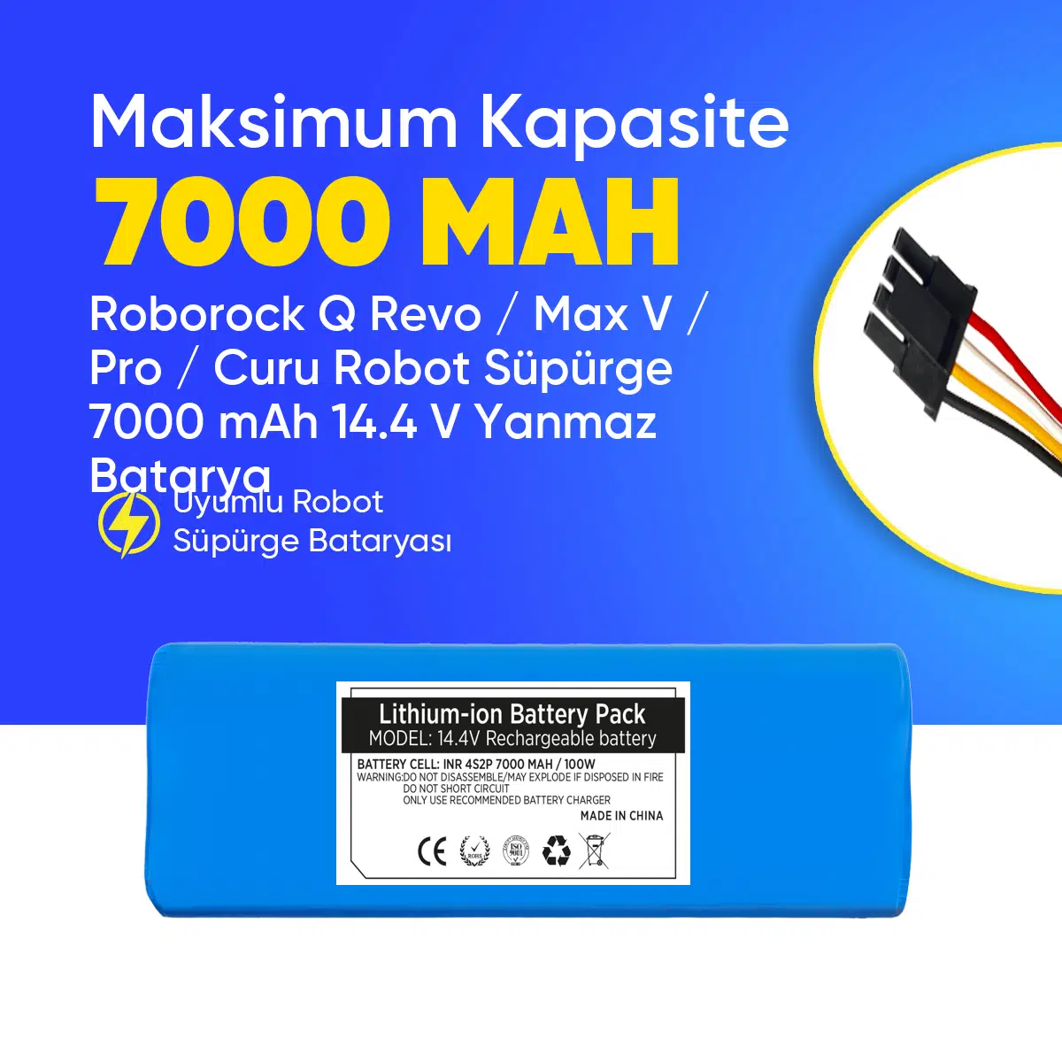 Roborock Q Revo / Max V / Pro / Curu Robot Süpürge 7000 mAh 14.4 V Yanmaz Batarya – Orjinal Uyumlu Uzun Ömürlü, Yüksek Performans Pil