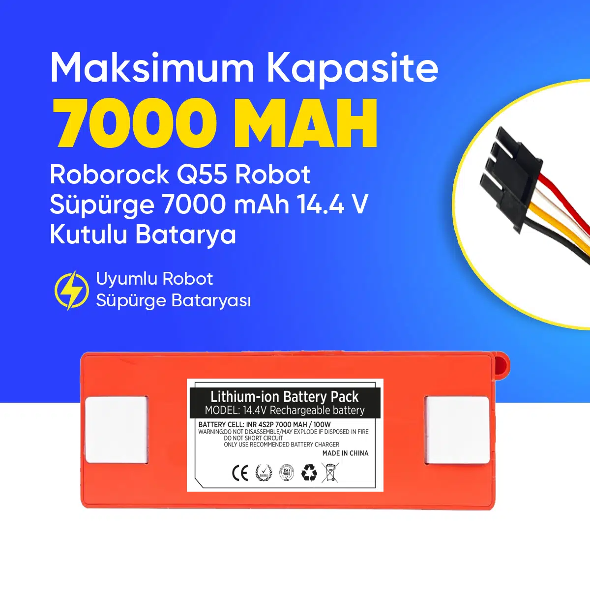 Roborock Q55 Robot Süpürge 7000 mAh 14.4 V Kutulu Batarya – Orjinal Uyumlu Uzun Ömürlü, Yüksek Performans Pil