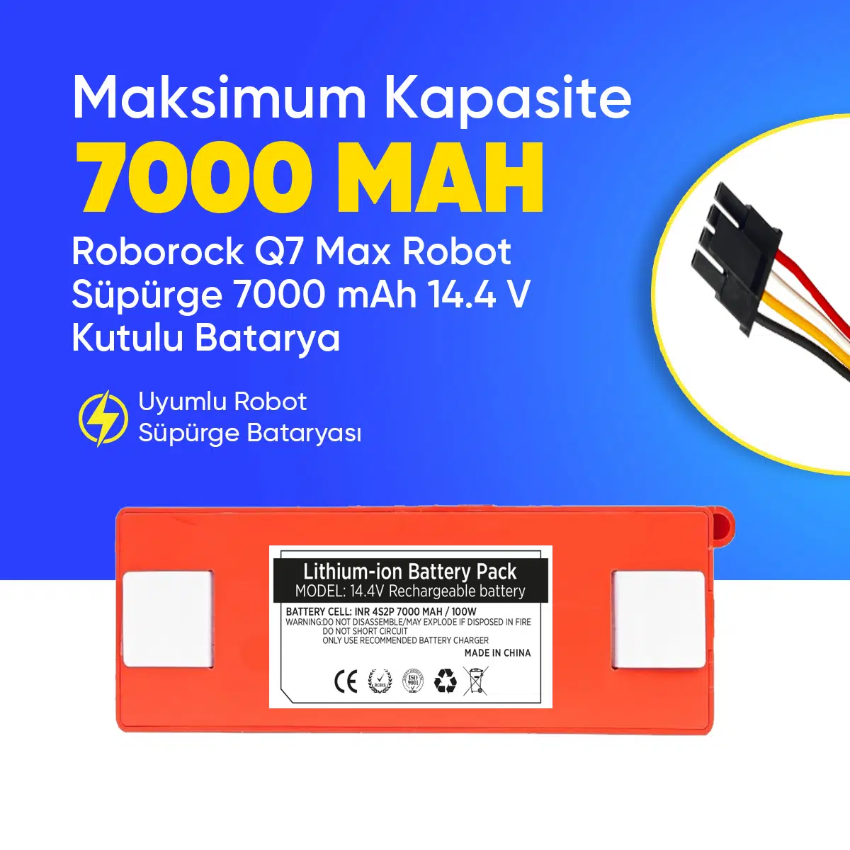 Roborock Q7 Max Robot Süpürge 7000 mAh 14.4 V Kutulu Batarya – Orjinal Uyumlu Uzun Ömürlü, Yüksek Performans Pil