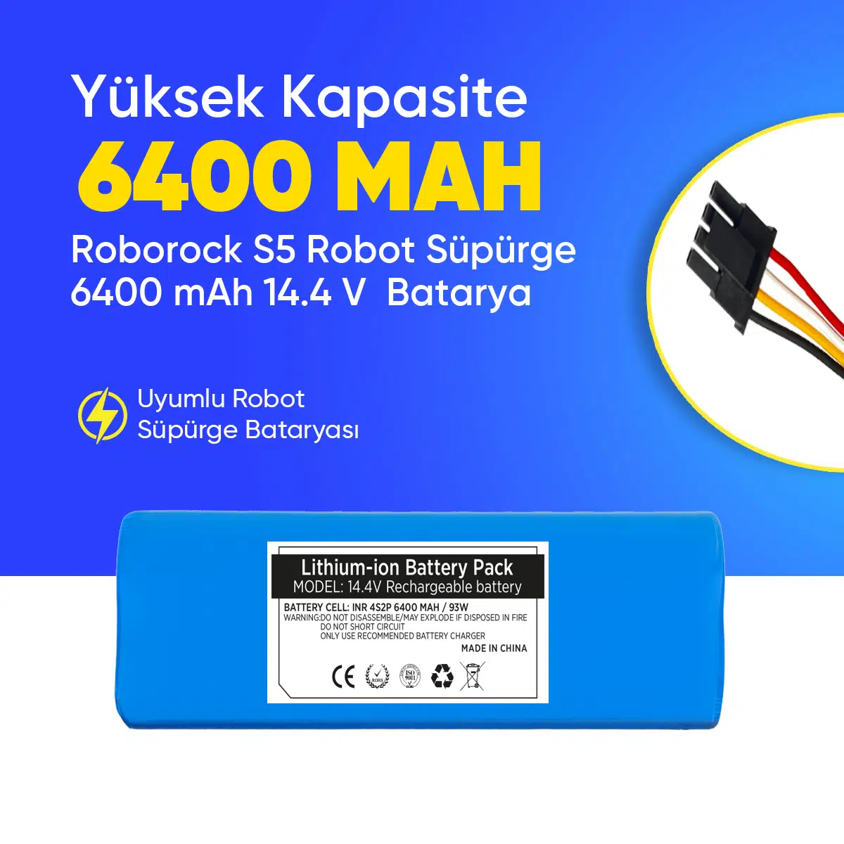 Roborock S5 Robot Süpürge 6400 mAh 14.4 V Batarya – Orjinal Uyumlu Uzun Ömürlü, Yüksek Performans Pil