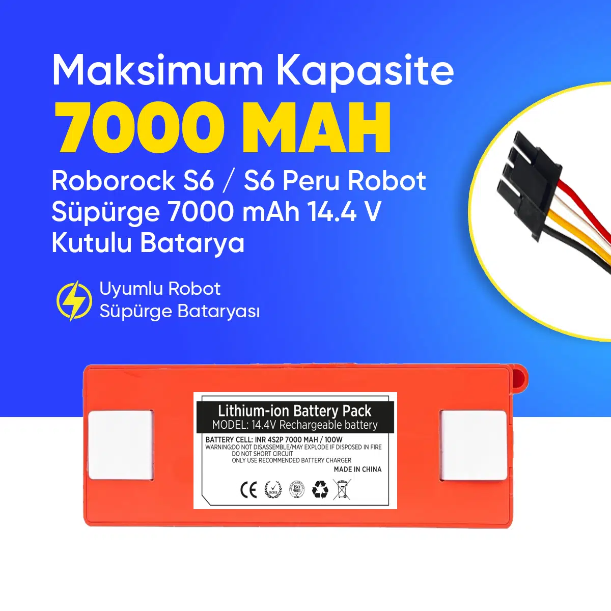 Roborock S6 / S6 Peru Robot Süpürge 7000 mAh 14.4 V Kutulu Batarya – Orjinal Uyumlu Uzun Ömürlü, Yüksek Performans Pil