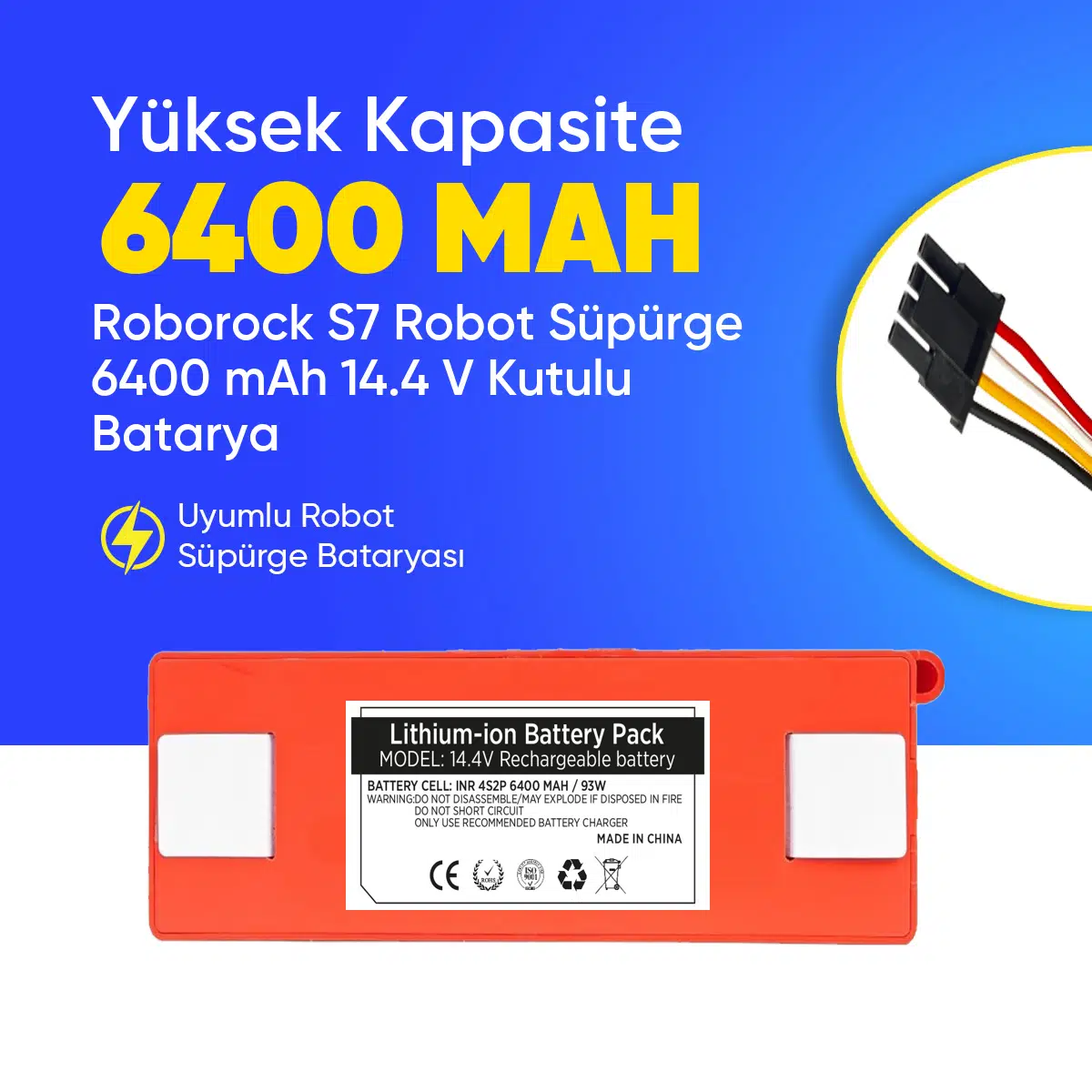 Roborock S7 Robot Süpürge 6400 mAh 14.4 V Kutulu Batarya – Orjinal Uyumlu Uzun Ömürlü, Yüksek Performans Pil