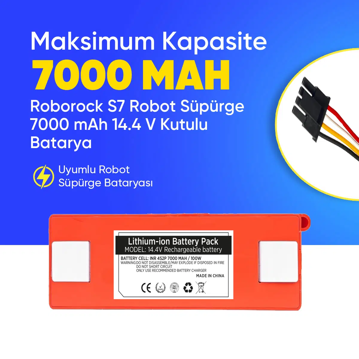 Roborock S7 Robot Süpürge 7000 mAh 14.4 V Kutulu Batarya – Orjinal Uyumlu Uzun Ömürlü, Yüksek Performans Pil