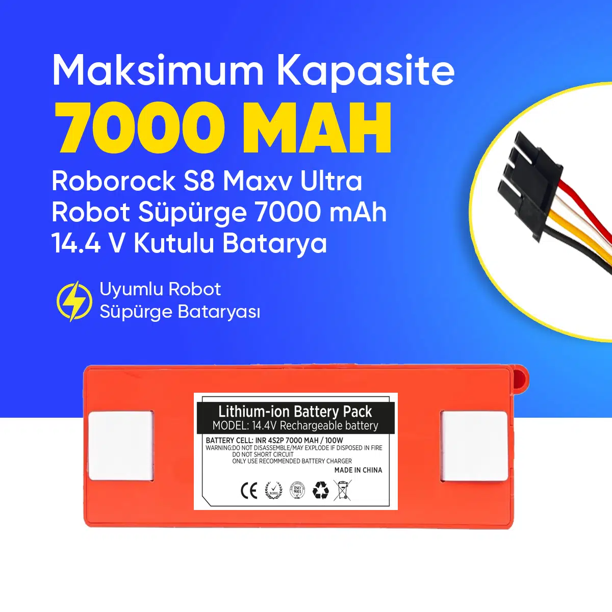 Roborock S8 Maxv Ultra Robot Süpürge 7000 mAh 14.4 V Kutulu Batarya – Orjinal Uyumlu Uzun Ömürlü, Yüksek Performans Pil