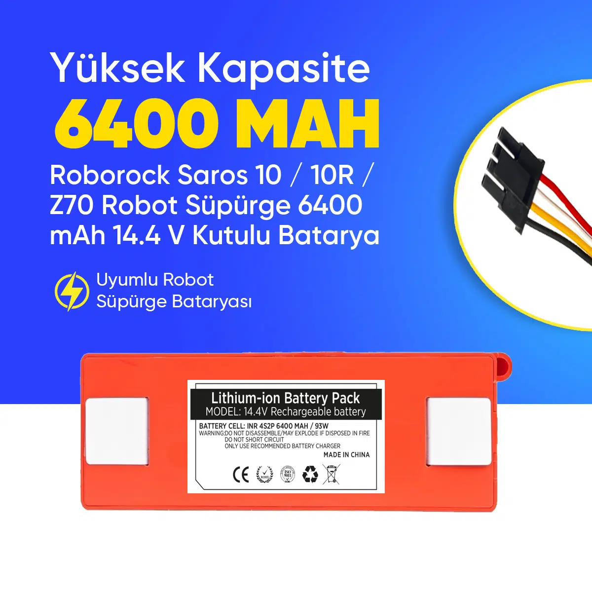 Roborock Saros 10 / 10R / Z70 Robot Süpürge 6400 mAh 14.4 V Kutulu Batarya – Orjinal Uyumlu Uzun Ömürlü, Yüksek Performans Pil